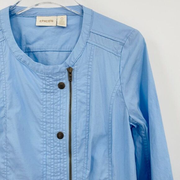Chico's Size 0 Small Blue Long Sleeve Zip Up Lightweight Utility Jacket Casual - Picture 4 of 9
